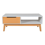 Mesa De Centro Minimalista Para Sala Rectangular Color Blanco Con Madera