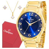 Relógio Feminino Dourado Champion Prova Dágua 1 Ano Cor Do Fundo Azul