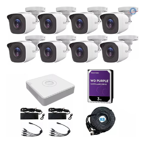 Kit Cctv 8 Camaras Hikvision 1080p 2 Mpx Cctv 3 Tb Dvr 8 Ch 