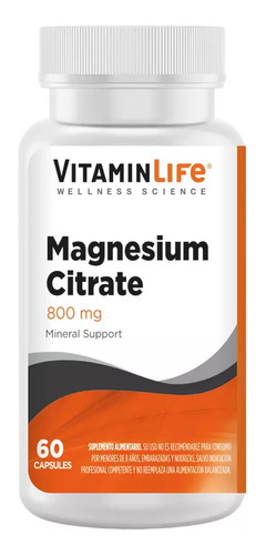 Magnesio Citrato (800mg / 60 Capsulas) Vitaminlife Sabor Sin Sabor