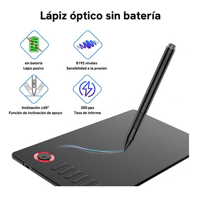 Tableta Gráfica Veikk A15PRO 8192 Niveles USB Área 25.4x15.24 cm Rojo | Meses sin interés