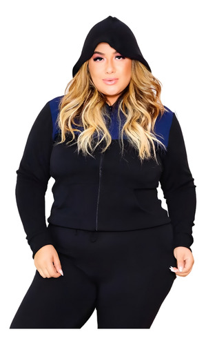 Jaqueta Ziper Casaco Plus Size Crepe Colmeia Blusa Feminino 