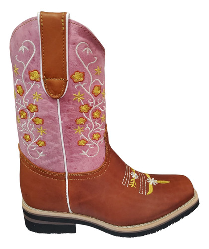 Bota Rodeo Vaquera Para Dama Rogeri Piel Bordada Flores 