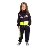 Conjunto Infantil Feminino Moletom Zíper Calça Neon 7253