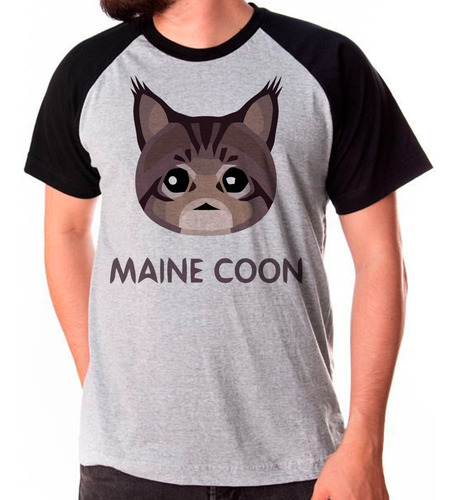 Camiseta Masculina Raglan Gato Maine Coon