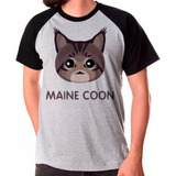 Camiseta Masculina Raglan Gato Maine Coon