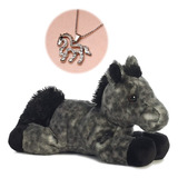 Caballo Gris De Peluche + Collar Caballito Con Cristales