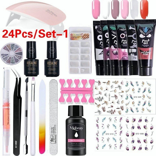 Kit De 24 Extensiones De Uñas De Gel Poli-con Lámpara Uv/l