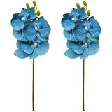 Kit 2 Orquídea Artificial Flores Azul 3d Decoração Para Vaso