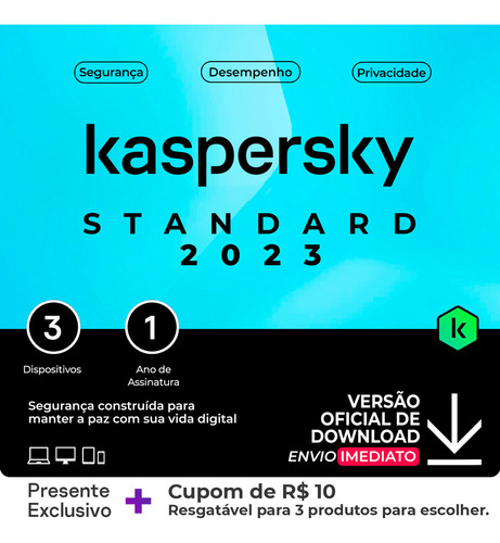 Kaspersky Antivírus Standard 3 Dispositivos 1 Ano