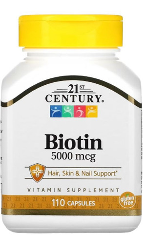Biotina Cabello Piel Uñas 5,000 Mcg 110cap 21 Century Biotin Sabor Neutro