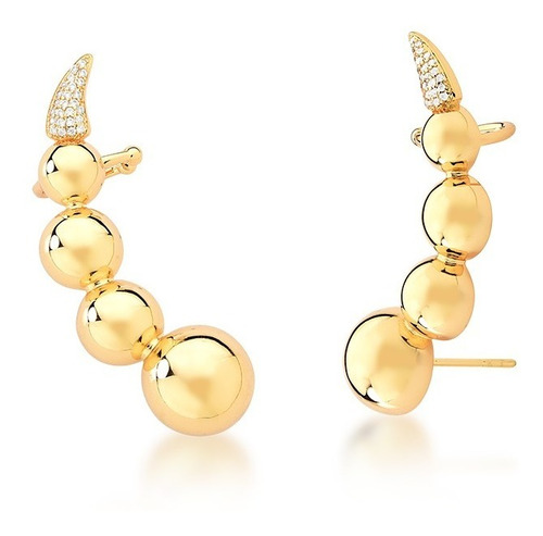 Brinco Ear Cuff Esferas Bolas Cravejado Banhado A Ouro 18k 