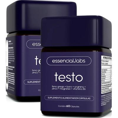 02 POTES do TESTO ESSENCIAL contendo Feno Grego + Boro + Arginina + Zinco + Magnésio + Vitamina B6 - 120 Cápsulas | Frete grátis