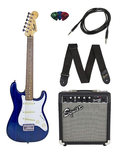 Paquete Guitarra Electrica Fender Squier Escala Corta Azul