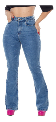 Calça Flare Jeans Premium Feminina Com Lycra Cintura Alta 