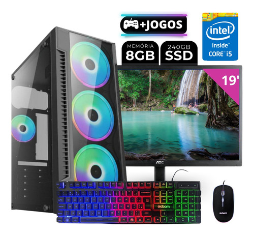 Cpu Gamer Barato I5 8gb Ssd 240gb + Monitor + Teclado 