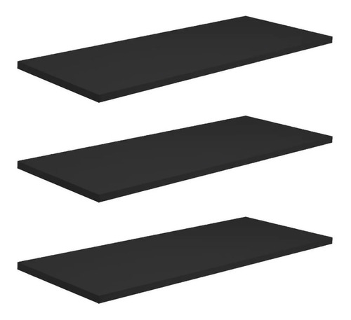 Kit 4 Prateleiras 50x30cm Mdf Preto Suporte Grátis 50304p