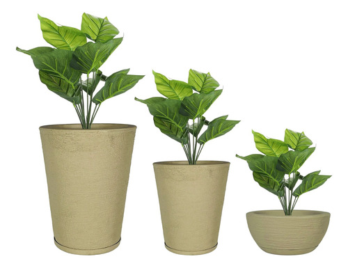 Kit 3 Vasos Decorativos Para Plantas Cone E Bacia N1 N2 N3