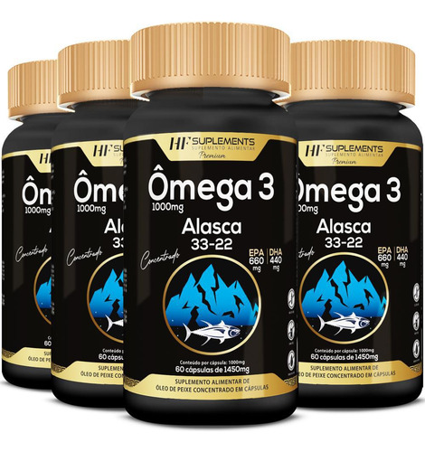 Kit 4x Omega 3 Concentrado Importado Do Alasca 60caps