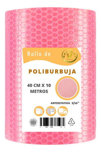 Papel Plastico Burbuja Chica Rosa Antiestatica Rollo40cmx10m