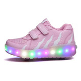 Patines Led Rosa Recargables De Dos Ruedas Para Chicas