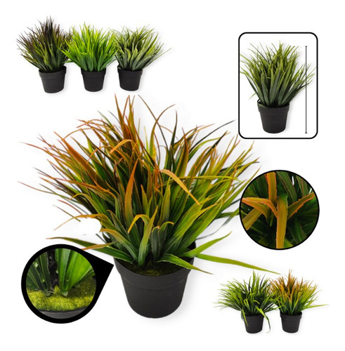 Planta Artificial Pasto Exterior Interior Maceta Deco Hogar