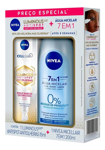 Nivea Luminous Antispot Anti Olheiras 15ml+agua Micellar 200