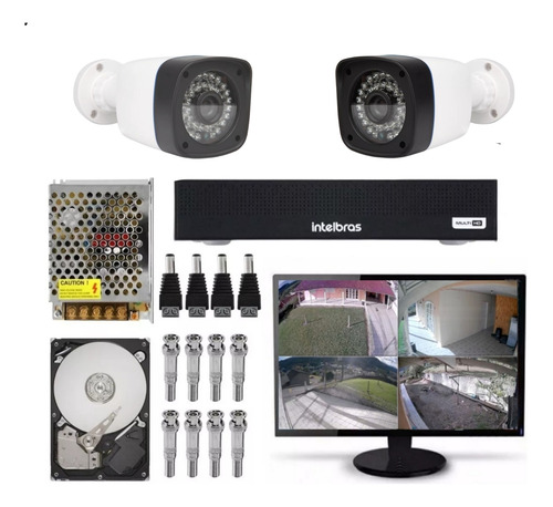 Kit Segurança 2 Câmeras Ahd Dvr Intelbras 4ch Monitor 15 