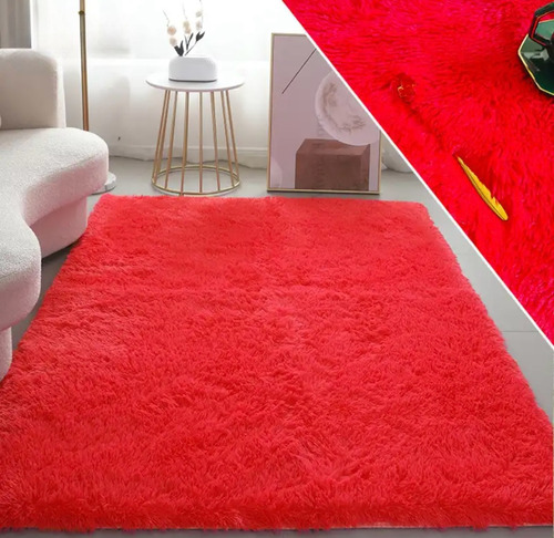 Alfombra Peludas Tipo Shaggy 180cm X 200cm Roja | Rojo