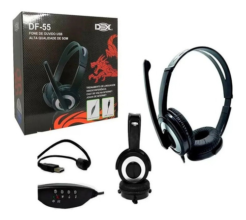 Fone De Ouvido Gamer Headset Dex Df-55 Com Usb E Controle 