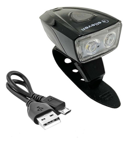 Farol Lanterna Bike Recarregável Usb Pisca 2 Leds Elleven Cor Preto