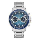 Reloj Bulova Marine Star Crono 96b380 Caballero E-watch Color De La Correa Plateado Color Del Bisel Azul Color Del Fondo Azul