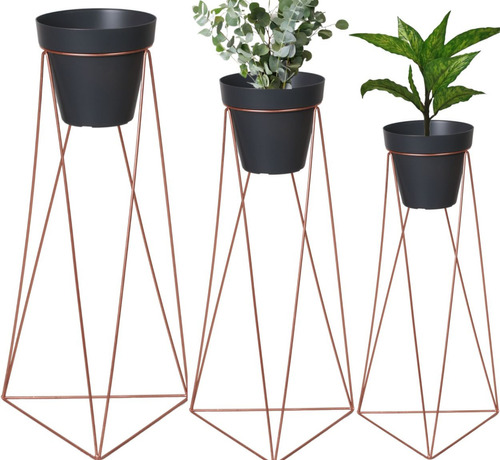 3 Suporte Tripé Triangular Com Vaso Planta Chão 60cm 45cm 25