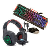 Kit Gamer Headsphone Super Bass Teclado Mouse Abnt Led Metal