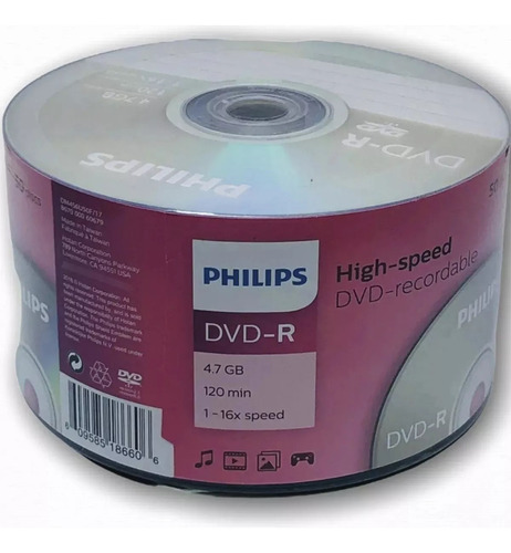 Dvd-r Phillips  4.7 Gb 120 Min 16x  200 Discos