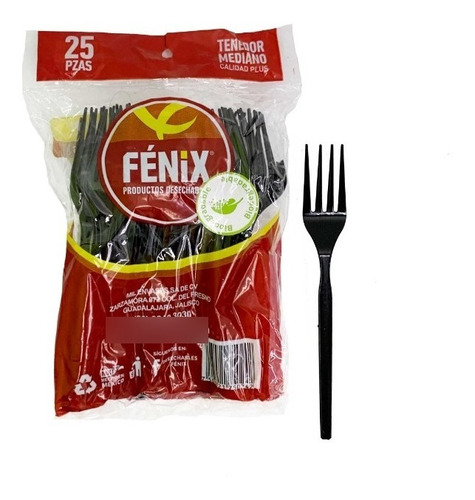 Tenedores Medianos Negros Biodegradable C/1000 Pzas