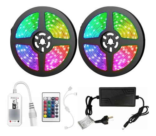 Kit Tira Led Rgb 5050 Wifi 10 Mts Control Fuente 12v Gamer