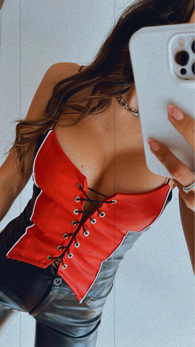 Corset Top Ajustable Engomado Mujer Cuerina Dama Engomado