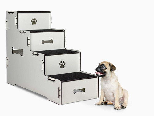   Escada Pet Cachorros Em Mdf Com 4 Degraus- 60cm  Altura