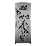 Sticker Vinil Decorativo De Flores Y Mariposas Para Refriger