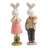 2x Figuras De Conejos De Pareja De Pascua, Adorno,