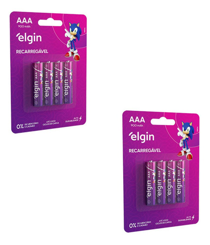 Kit 8 Pilhas Recarregáveis Aaa ( Palito ) 900mah 82169 Elgin