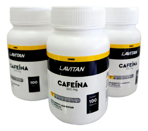 Kit 3 Lavitan Cafeíne 200mg Suplementos 100 Cápsulas Sabor Sem Sabor