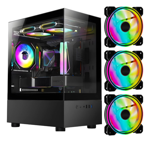 Gabinete Gamer Duex Aquario Compact Preto 3 Fans Rgb