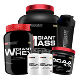 Kit Massa + Whey Proten + Bcaa 4.5powdr + 2x Creatina + Copo Sabor Morango