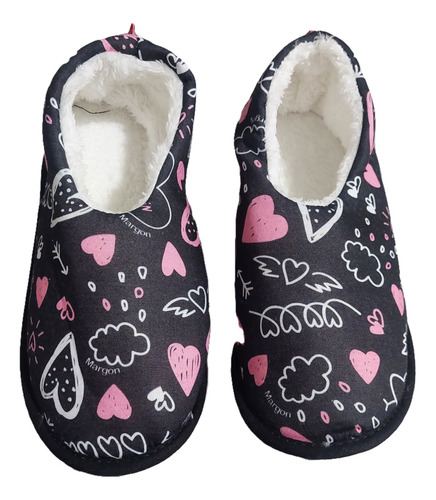 Pantuflas Cerradas Con Piel Corazones Abrigadas Comodas