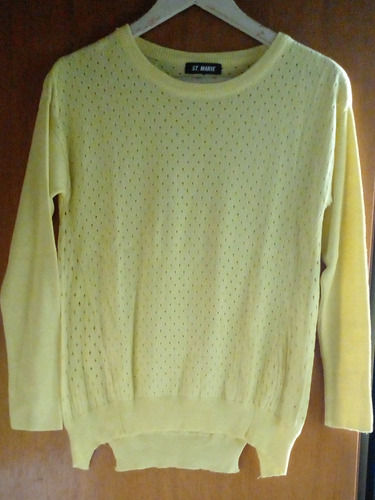 Sweater Hilo Color Amarillo Calado Cuello Redondo Talle Unic