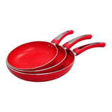 Juego De 3 Sartenes Antiadherente Marmol Cook Master Rojo