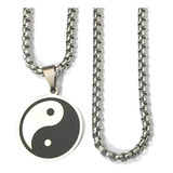 Pingente Yin Yang - Kung Fu + Corrente Elo Redondo 60cm Aço 