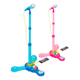 Kit 2 Microfone Infantil C/ Pedestal Karaokê Kid Azul E Rosa
